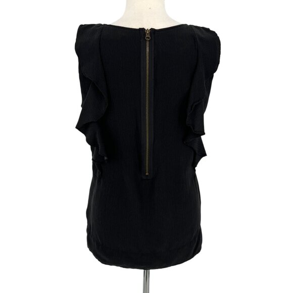 Sanctuary Black Silk Ruffle Sleeveless Top Blouse Size Large - Picture 6 of 9